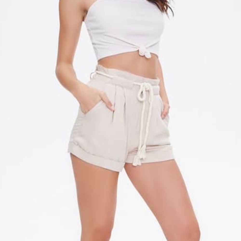 Forever 21 Rope Belt Highwaisted Cream Shorts
